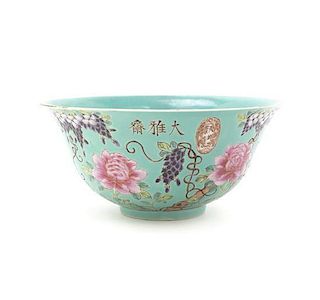 A Chinese Turquoise Ground Porcelain Footed Bowl, Diameter 7 inches.