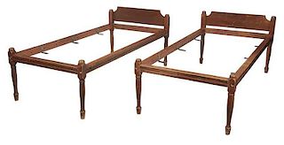 Pair American Federal Red Painted Twin Bedsteads