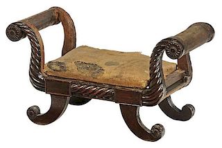 Classical Carved Mahogany Bench Form Foot Stool