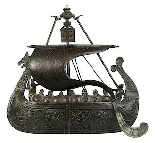 Arts & Crafts Viking Ship Brass Fixture