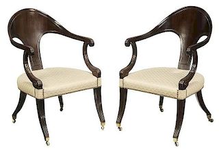 Pair Classical Upholstered  Gondola Chairs