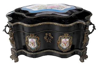 French Lacquer Box with Porcelain Inserts