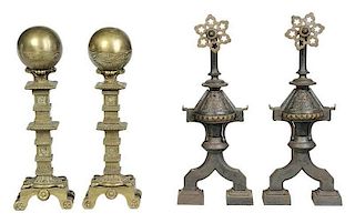 Two Pairs Aesthetic Movement Brass Andirons