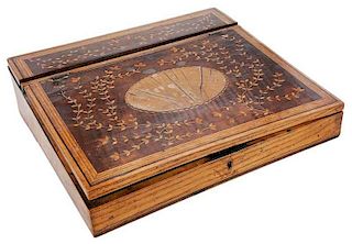 19th Century Marquetry Burlwood Writing Box