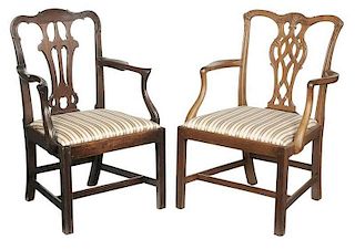 Two Chippendale Mahogany Open Arm Chairs