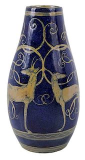 Studio Pottery Vase With Greyhound and Stag