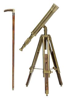 Brass Telescope and Walking Stick