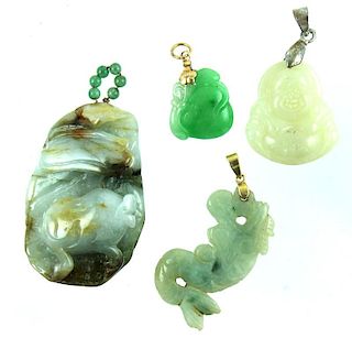 (4) FOUR CHINESE CARVED JADE PENDANT