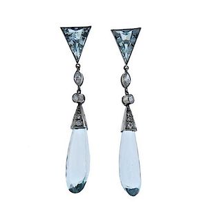Platinum Diamond Aquamarine Drop Earrings