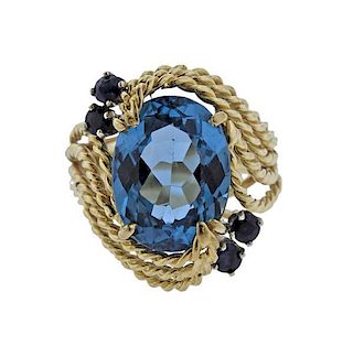 14k Gold Blue Stone Sapphire Ring