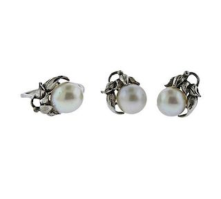 18k Gold Pearl Earrings Ring Lot