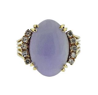18K Gold Diamond Lavender Jade Ring
