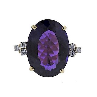 14k Gold Purple Stone Diamond Ring