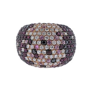 18k Gold Diamond Sapphire Ruby Dome Ring