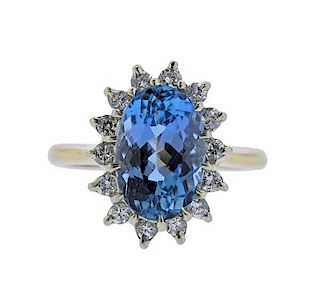 14k Gold Diamond Blue Stone Ring