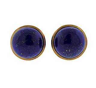 18k Gold Lapis Lazuli Button Earrings