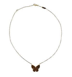 Van Cleef &amp; Arpels Alhambra Butterfly Tiger&#39;s Eye Necklace