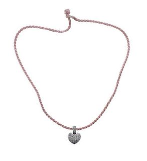 18k Gold Diamond Heart Pendant Pink Cord Necklace