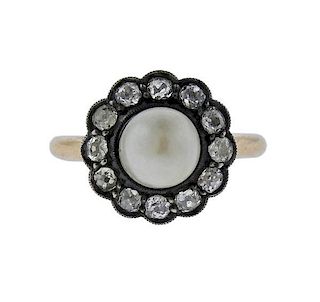 Antique 14k Gold Silver Pearl Diamond Ring