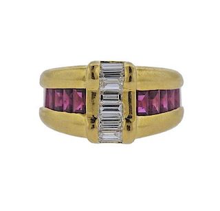 Gubelin 18k Gold Diamond Ruby Ring