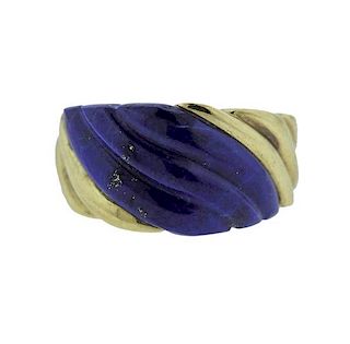 14k Gold Carved Lapis Ring