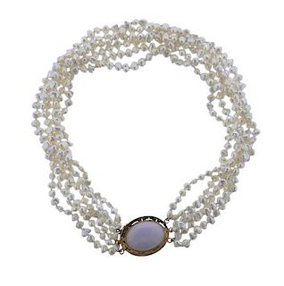 14k Gold Lavender Jade Pearl Necklace