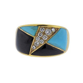 18k Gold Diamond Onyx Turquoise Ring