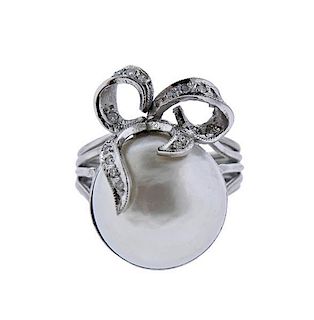 14k Gold Mabe Pearl Diamond Ring