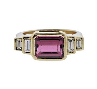 14k Gold Diamond Pink Tourmaline Ring