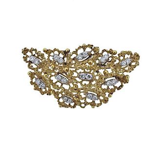1970s 14k Gold Diamond Brooch  Pendant
