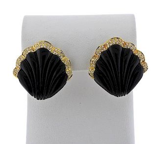 18k Gold Diamond Onyx Earrings