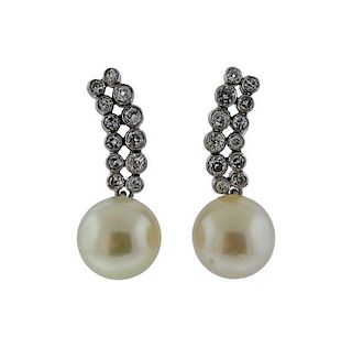 Platinum 14k Gold South Sea Pearl Diamond Earrings