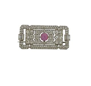 Art Deco Platinum Star Sapphire Diamond Brooch Pin