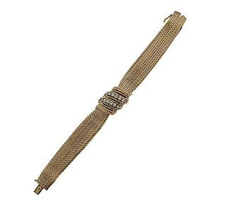 1960s Samowitz  14k Gold Diamond Watch Bracelet