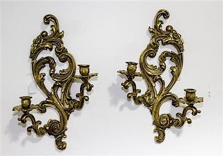 A Collection of Brass Articles Height of sconces 17 1/2 inches.