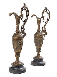 * A Pair of Grand Tour Bronze Ewers Height 14 1/2 inches.