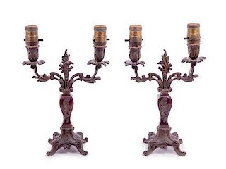* A Pair of Louis XV Style Candelabra Height 13 1/2 inches.