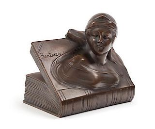 * A Continental Bronze Bust of Beatrice Height 5 1/4 x width 5 3/4 inches.