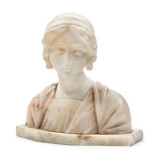 * An Italian Alabaster Bust of a Lady Height 7 3/4 x width 7 3/4 inches.