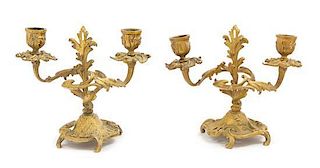 * A Pair of Louis XV Style Gilt Bronze Two-Light Candelabra Height 6 5/8 inches.