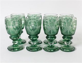 * A Set of Eight Continental Cut and Etched Glass Stems Height 6 inches.