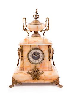 * A Continental Gilt Metal Mounted Onyx Clock Height 21 3/4 inches.