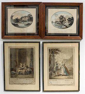 Two French Handcolored Engravings Largest framed: 16 1/2 x 12 1/4 inches.