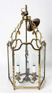 A Georgian Style Brass Lantern Height 21 inches.