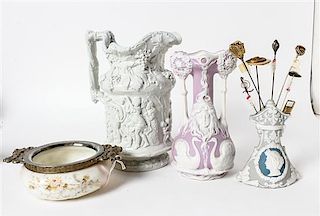 A Group of Three Porcelain Articles Height of tallest 9 1/2 inches.