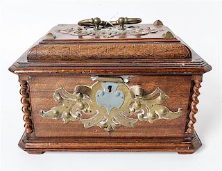A Brass Mounted Renaissance Revival Sewing Casket Height 6 3/4 x width 11 x depth 8 3/8 inches.