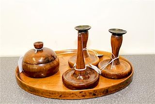 A Walnut Desk Set Length of tray 12 1/2 inches.