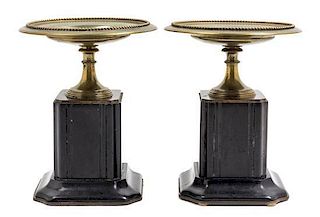* A Pair of Marble and Bronze Tazze Height 7 3/4 inches.