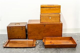 A Group of Four Wood Boxes Height of largest 12 x width 24 x depth 12 inches.