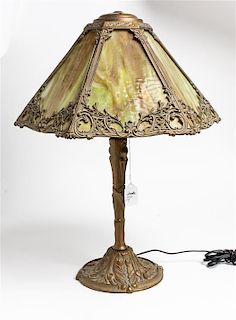 * An American Slag Glass Lamp Width of shade 13 inches.